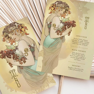Elegante Arte Nouveau Cartão de Menu de Casamento