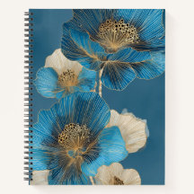 Elegante Arte Poppy Floral em Linha Azul Dourado