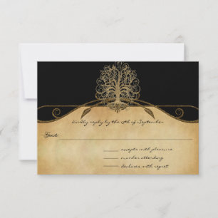 Elegante Árvore de Casamento em Ouro e Preto RSVP