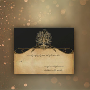 Elegante Árvore Preta e Dourada de Casamento RSVP