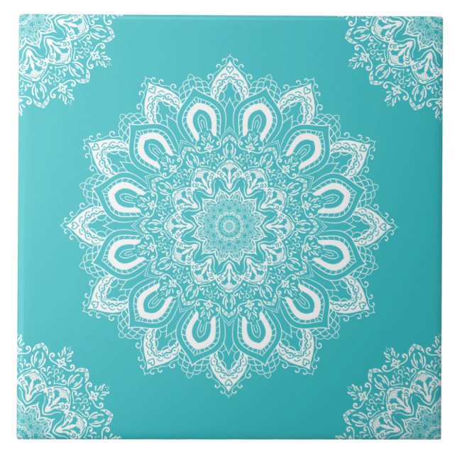 Elegante Azul Aqua Boho Chic Mandala (Frente)