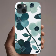 Elegante Azul Aqua Capa de telefone Botânica Flora