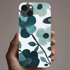 Elegante Azul Aqua Capa de telefone Botânica Flora