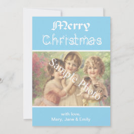 Elegante, azul clássico cartão com fotos de Natal 