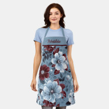 Elegante Azul e Borgonha Floral Apron