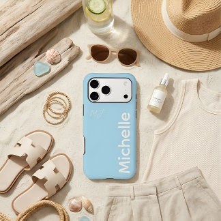 Elegante Azul e Creme Moderno Minimalista Nome Per
