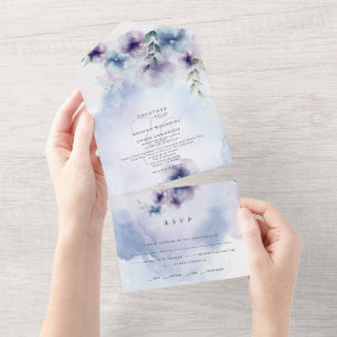 Elegante Azul e Violeta Floral Tudo em Um