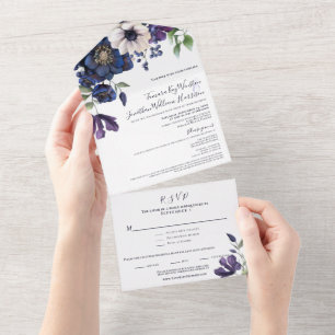 Elegante Azul Marinho Roxo Floral Casamento Tudo E