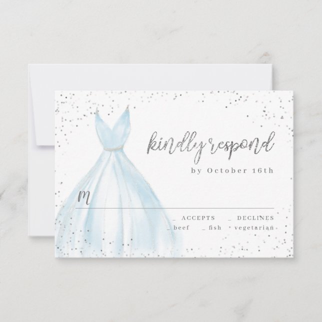 Elegante azul-prata quinceañera RSVP (Frente)