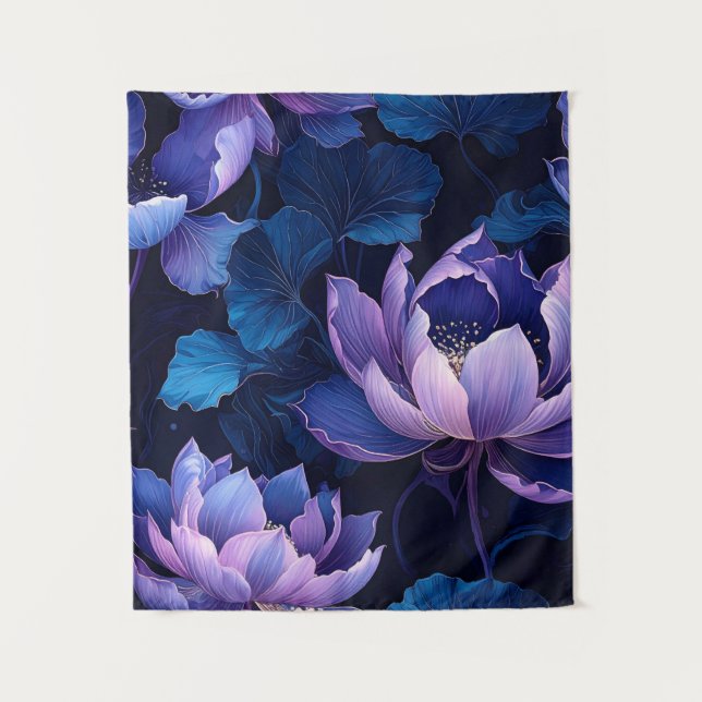 Elegante Azul Roxo Lotus Tapeçaria (Frente)