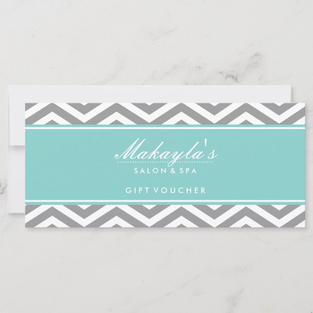 Elegante Azul Teal e Cinza Chevron Gift Voucher (Frente)
