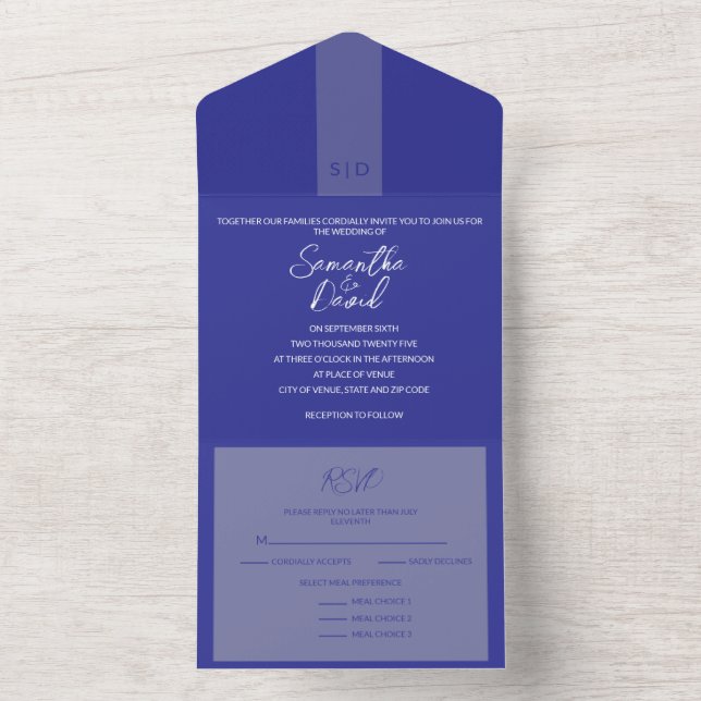 Elegante Azul Tudo em Um Convite de Casamento (Interno)
