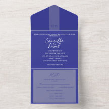 Elegante Azul Tudo em Um Convite de Casamento