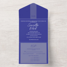 Elegante Azul Tudo em Um Convite de Casamento