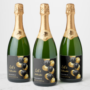 Elegante Balão Preto Dourado Chic Aniversário