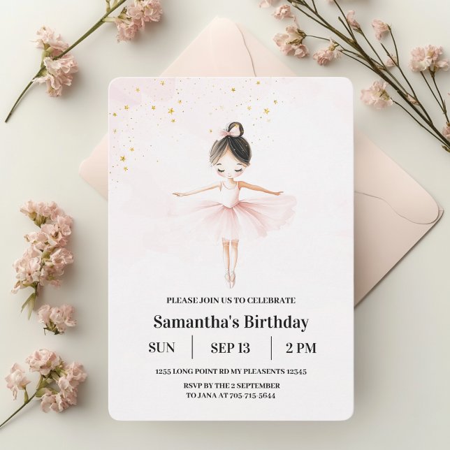 Elegante Ballerina Pink - Convite de Aniversário (Criador carregado)