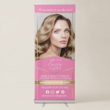 Elegante Banner Retrátil de Negócios Rosa e Dourad