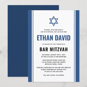 Elegante bar azul mitzvah convites