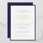 Elegante Bar de Quadro Azul Formal Bat Mitzvah Dou<br><div class="desc">Elegante Bar de Quadro Azul Formal Bat Mitzvah Gold Foil Invest Modelo</div>