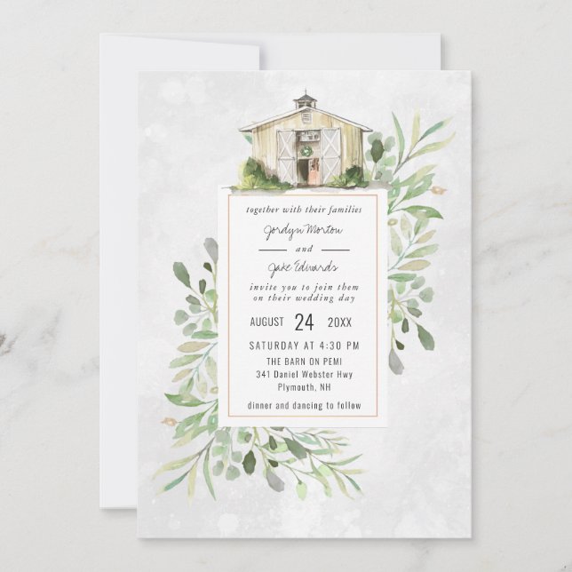 Elegante Barn | Convite Para Casamento Por Aquarel (Frente)