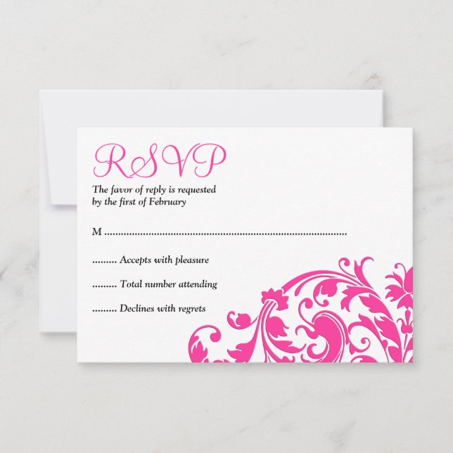 Elegante Bat Mitzvah Flourish, Rosa Quente, RSVP (Frente)