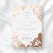 Elegante Batismo Menina Floral Rosa Dourado