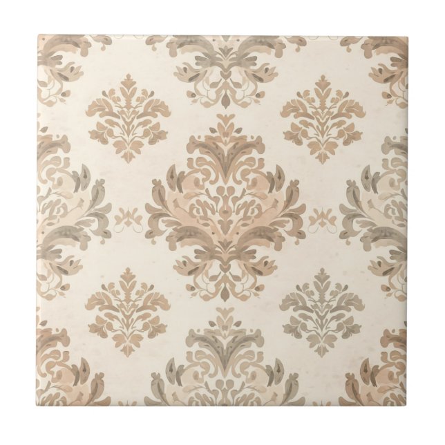 Elegante Bege Damask Vintage Casa de Campo Frances (Frente)