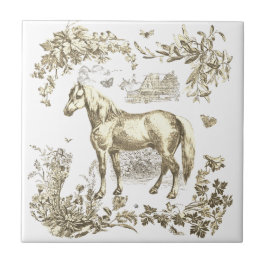 Elegante Bege Floral Vintage de Cavalo
