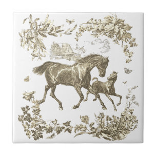 Elegante Bege Vintage Cavalos Floral
