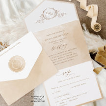 Elegante Beige Cream Aquarela Monograma Casamento