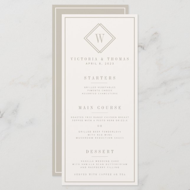 Elegante Beige Minimalist Wedding Menu (Frente/Verso)