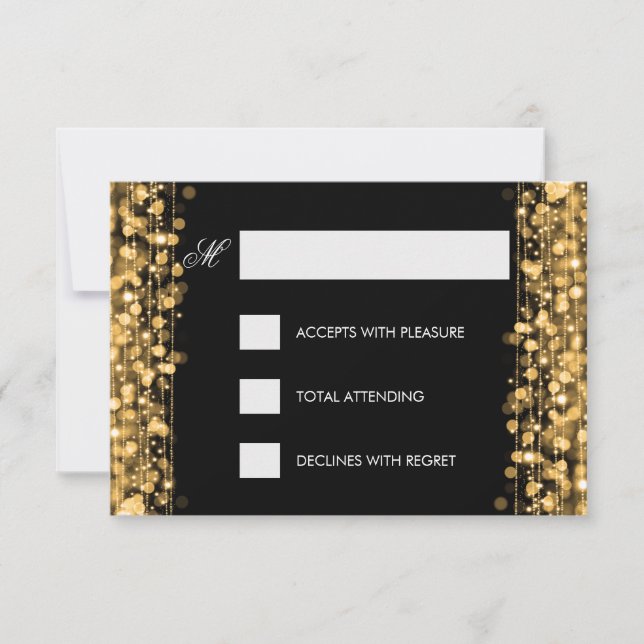 Elegante Birthday RSVP Sparkles Dourado (Frente)