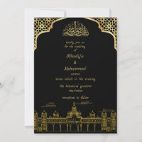 ELEGANTE Black and gold ISLAMIC WEDDING Convite