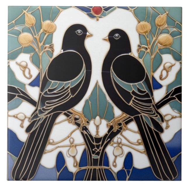 Elegante Black Birds Art Nouveau Bird Art Deco (Frente)