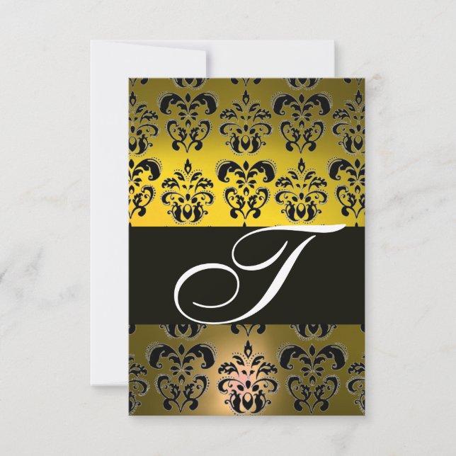 ELEGANTE BLACK BRANCO AMARELO DAMASK MONOGRAM RSVP (Frente)