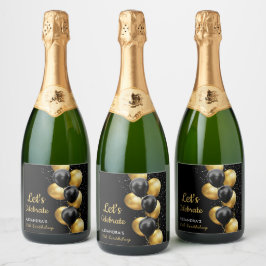 Elegante Black Dourado Balloon Chic Birthday