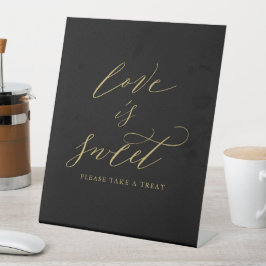 Elegante Black Dourado Script Love is Sweet Wedes
