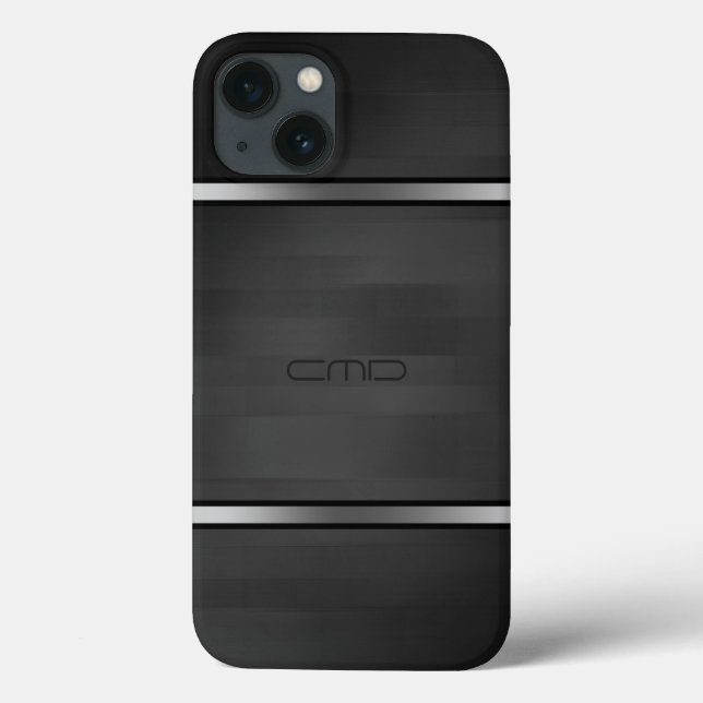 Elegante Black Faux Wood Strips Silver Acentos (Verso)