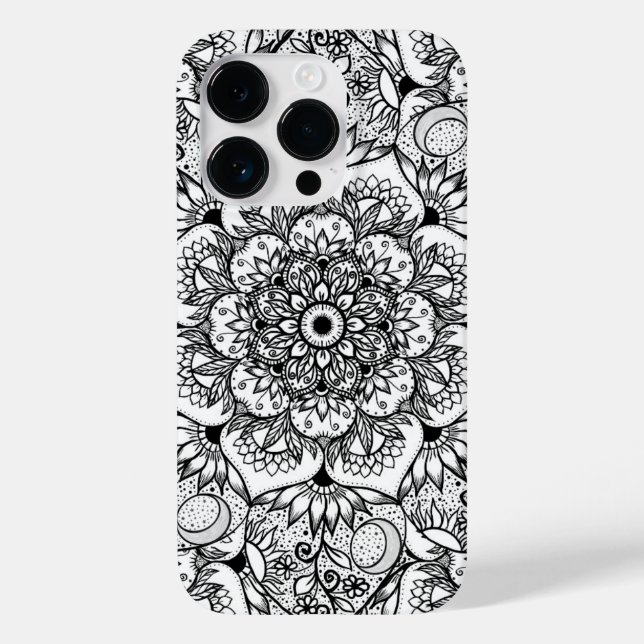 Elegante Black Floral Mandala White Design (Verso)