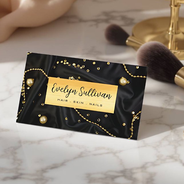Elegante Black Marble Beauty Salon Cartão de visit (Beauty Salon Business Card)