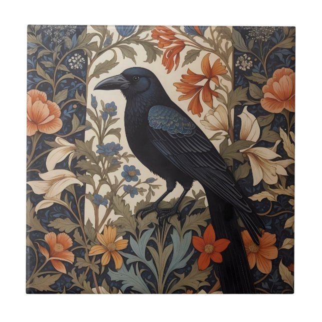 Elegante Black Raven William Morris Inspirou Flora (Frente)