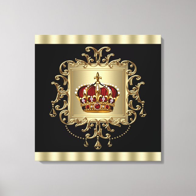 Elegante Black Red e Dourada Crown Canvas Wall Art (Frente)