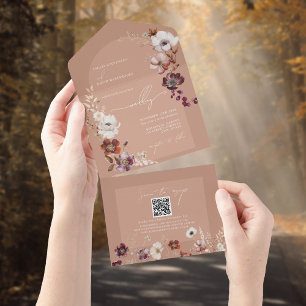 Elegante Blooms Light Terracotta Weding QR RSVP