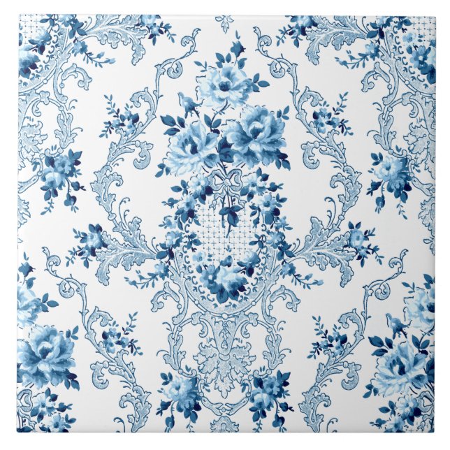 Elegante Blue e White Rococo Floral Cerami (Frente)