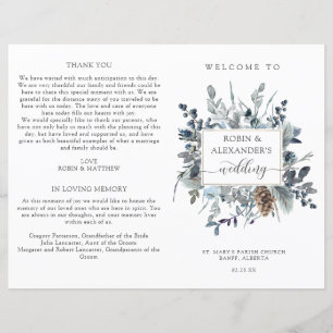 Elegante Blue Floral, programa de casamento dobrad