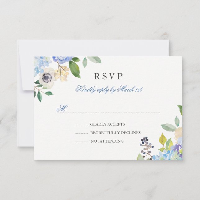 Elegante Blue Floral Quinceanera RSVP (Frente)