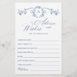 Elegante Blue French Garden Wish & Advice Card<br><div class="desc">Personalize com a noiva para ser o nome e a data do chá. Para mais personalização,  clique no link "personalizar mais". Se precisar de ajuda,  entre em contato comigo,  por favor.</div>