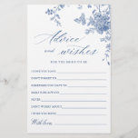 Elegante Blue French Garden Wish & Advice Card<br><div class="desc">Personalize com a noiva para ser o nome e a data do chá. Para mais personalização,  clique no link "personalizar mais". Se precisar de ajuda,  entre em contato comigo,  por favor.</div>