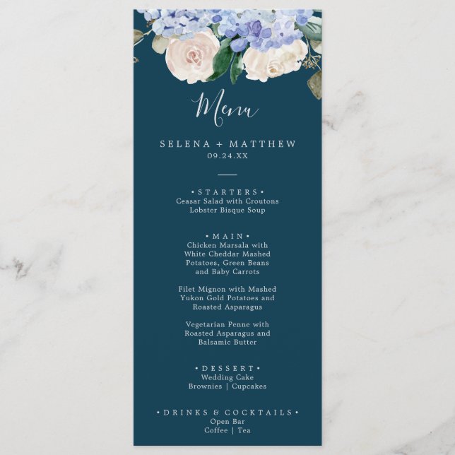 Elegante Blue Hydrangea | Menu Janto de Casamento  (Frente)