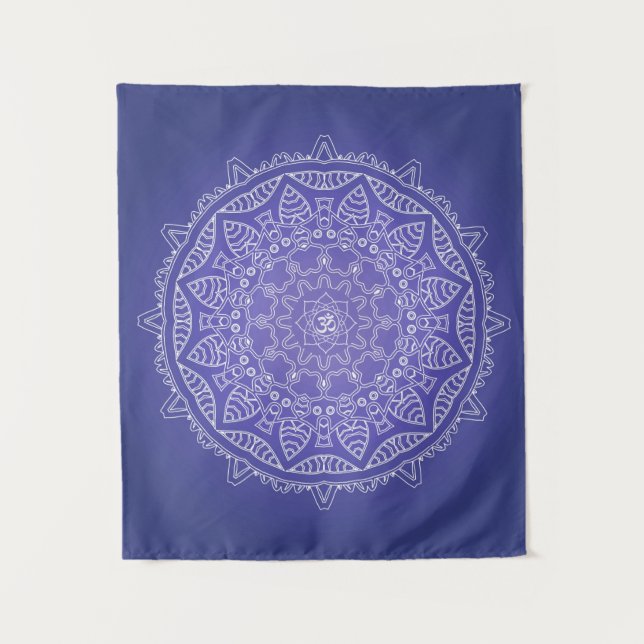 Elegante Blue Om Mandala Tapeçaria (Frente)
